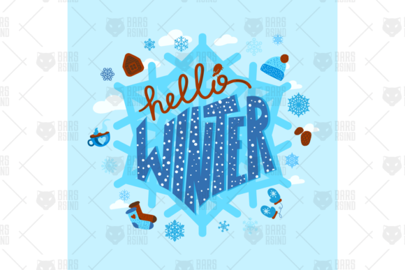 Hello Winter Season Calligraphy Quote Graphics