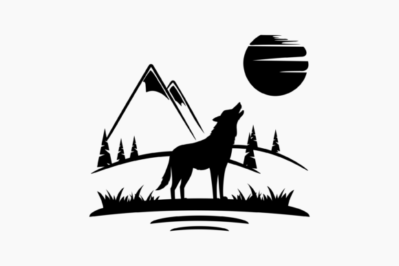 Howling Wolf Moon Landscape Silhouette: Graphics for Crafts and Content