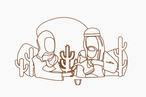 Outline Arab Man Pouring Coffee for Wife Graphics