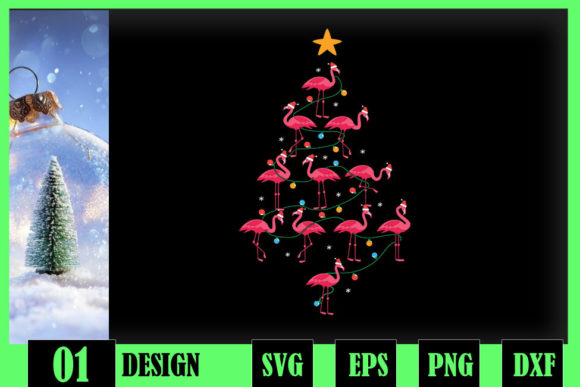 Pink Flamingo Christmas Tree Lights Graphics