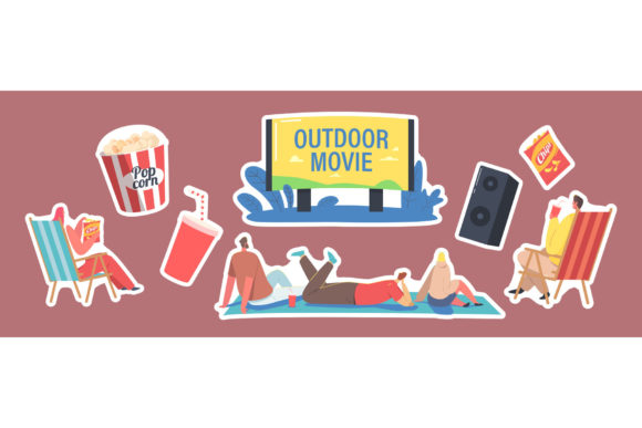 Set of Stickers Outdoor Movie, Open Air Graphics