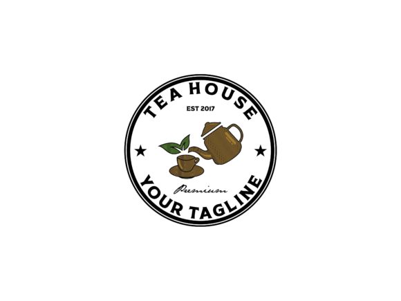 Tea House Vintage Badge Vector Graphics