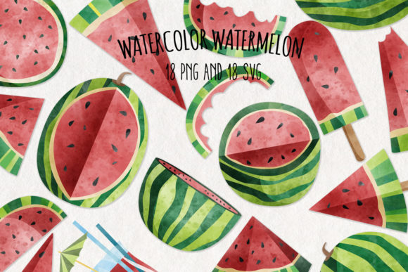 Watercolor Watermelon Clipart Set of 18